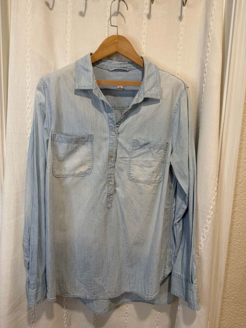 Merona Women’s XXL Light Blue Chambray Denim Look Popover Button Shirt Tunic Top